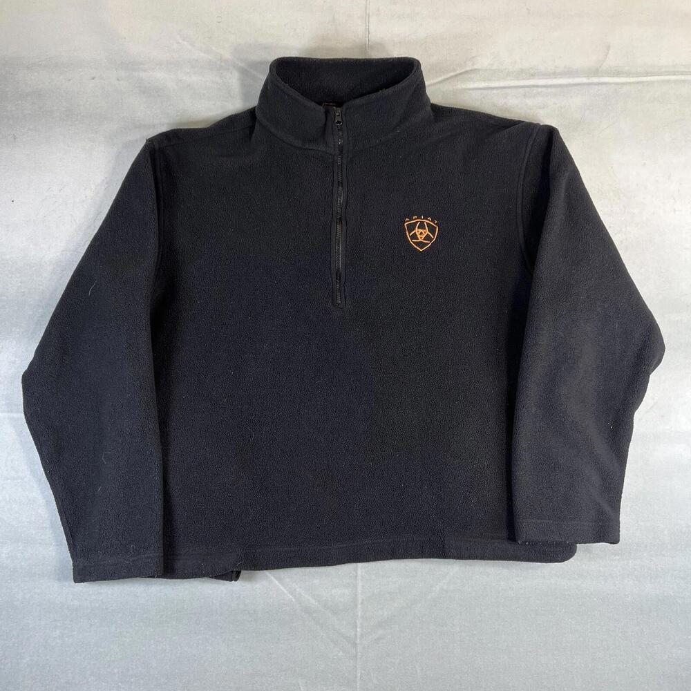 Ariat 1/4 Zip Sweater Mens XL Black Pullover Logo Fleece Pockets Mock Neck